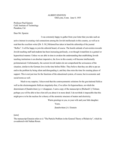 Albert Einstein Letter Signed in 1935 -- ''The hostile attitude of universities towards Jewish teaching staff and students has been increasing...similar to the German Jews in the time before Hitler''
